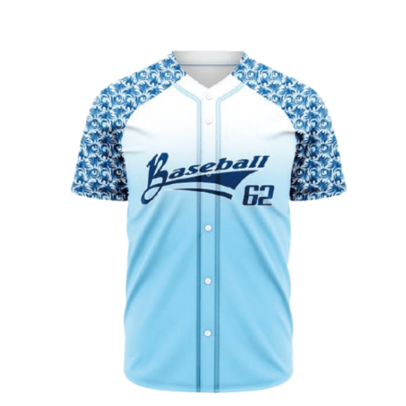 White‑Light‑Blue Short‑Sleeve Button‑up Baseball Jersey