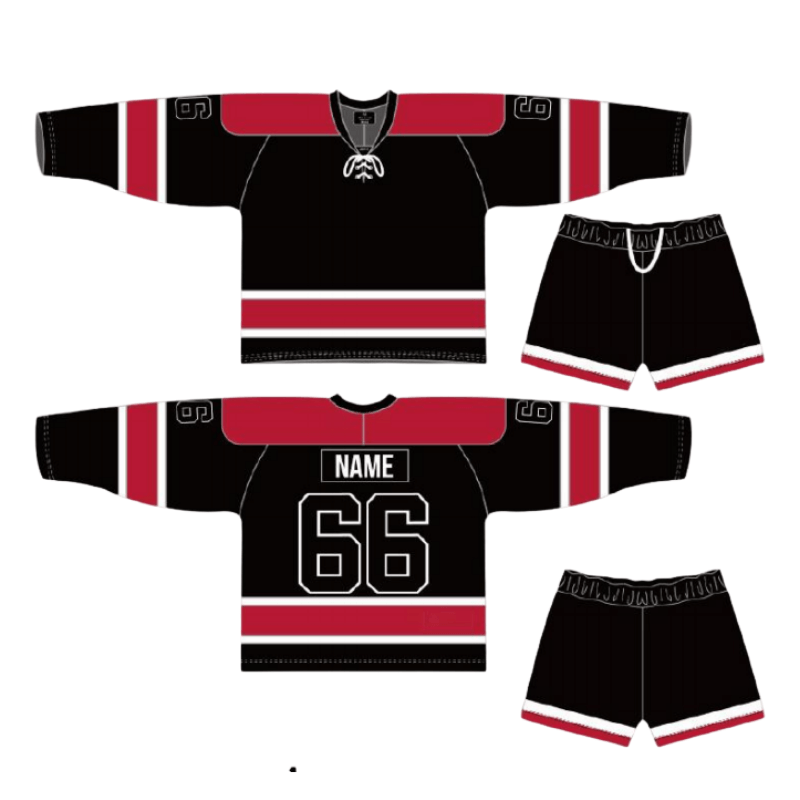 Black‑Red‑White Long‑Sleeve Baseball Jersey‑Shorts